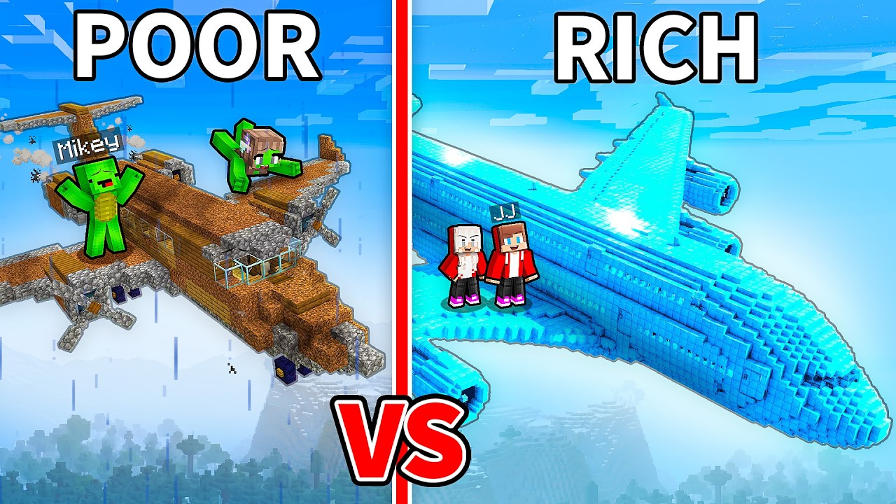 JJ and Mikey: POOR vs RICH Family Private Jet Battle in Minecraft - Maizen