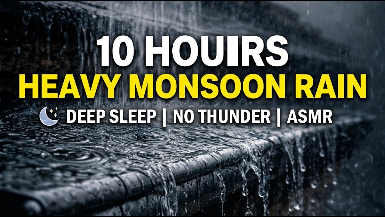 10 Hours Heavy Monsoon Rain on Roof for Insomnia | Deep Sleep White Noise | No Thunder ASMR