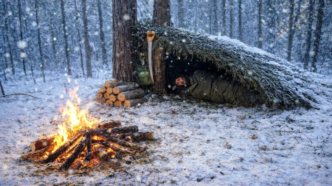 Survival in a frosty forest | Bushcraft without comfort
