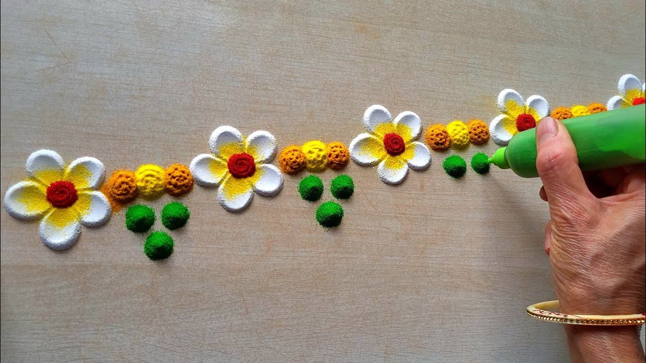 ऊद्या ला काढण्यासाठी अतिशय सोपी आणि सुंदर 2 बाॅर्डर रांगोळी डिजाईन🌸Simple Border Rangoli🌼👌