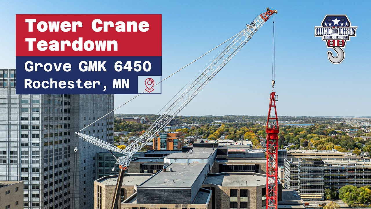 Tower Crane Teardown In Rochester, MN, with Grove GMK 6450 | Crane Crew USA