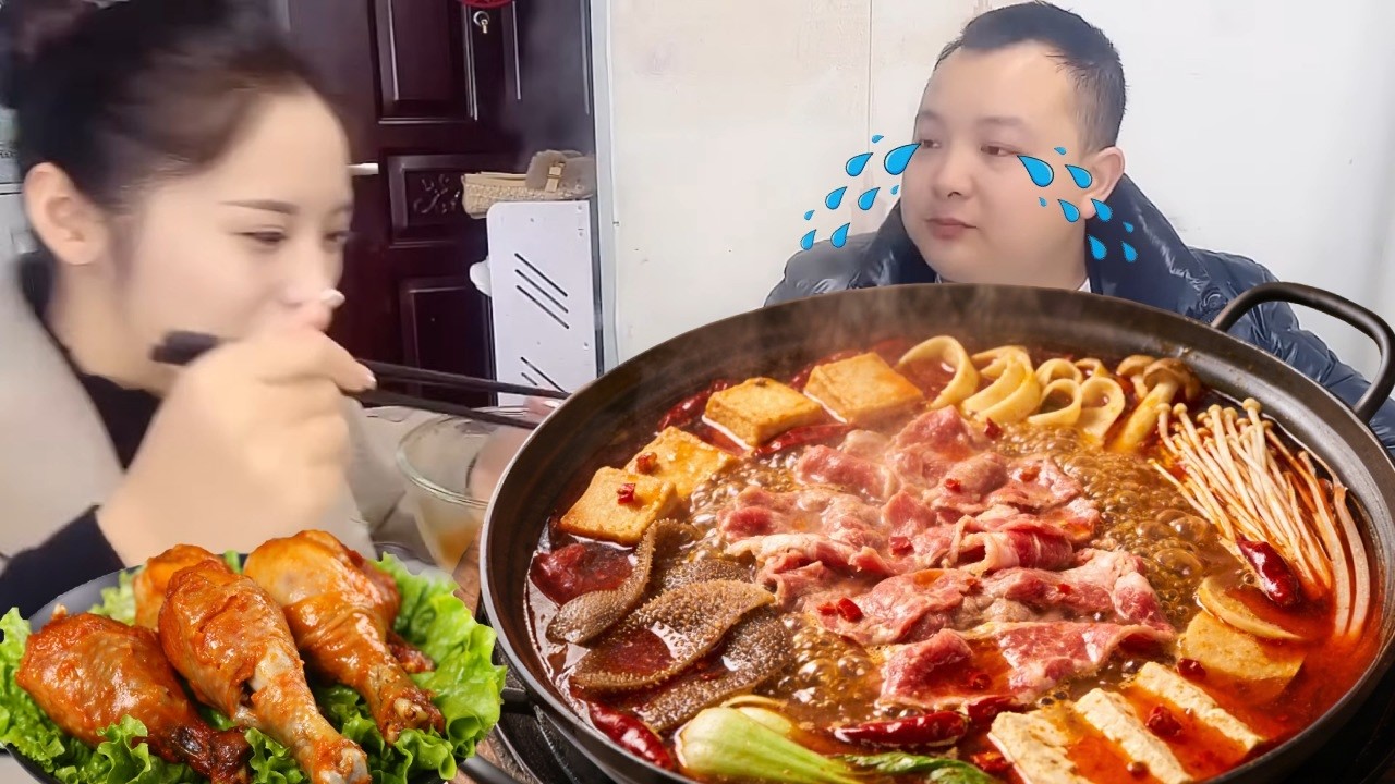 蠢老公一个人做麻辣火锅吃独食但是不让我吃只让我看，趁他不在吃光他的肉和鸡蛋，换成生鸡蛋给他个大惊喜