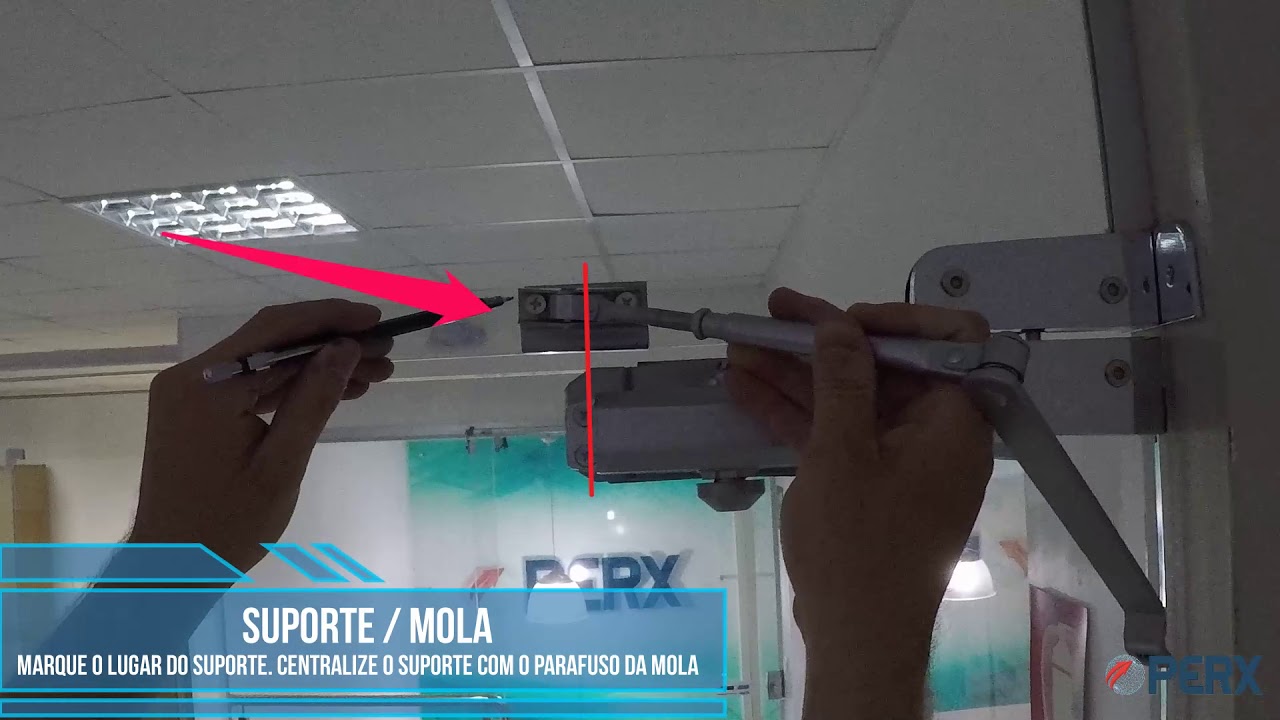 Instalação da Mola Aérea para portas de vidro - PERX