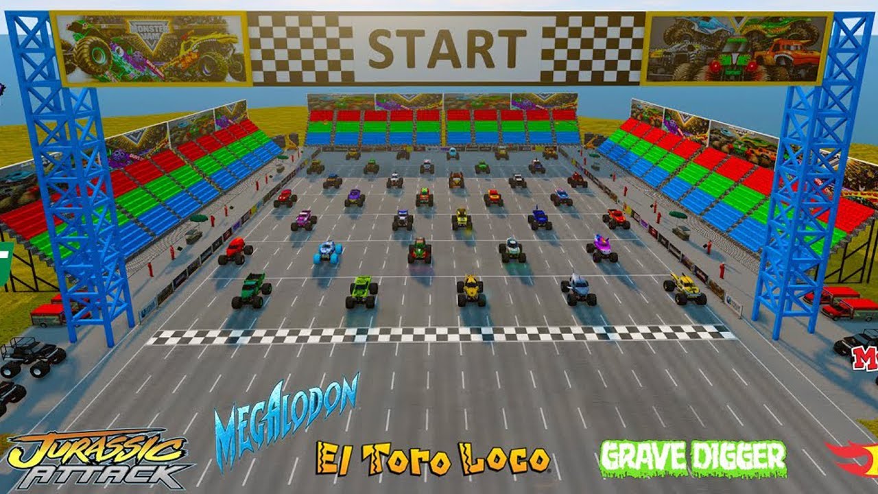 Downhill Chaos Race with 35 Monster Truck