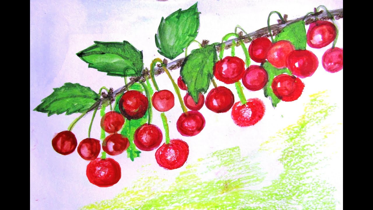Tutorial de pictură. Crenguță cu cireșe.