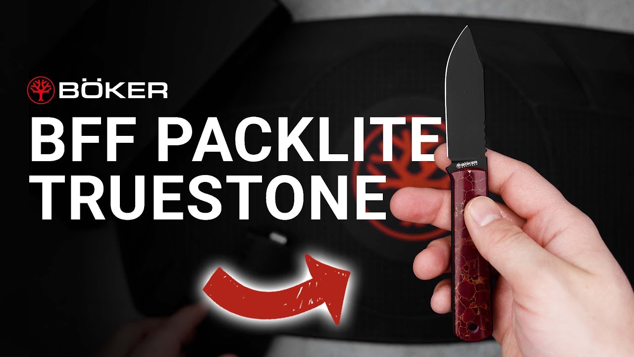 BÖKER BFF PACKLITE TRUESTONE🔪🔴 Hochwertiges FIXED EDC mit marmorisierten Stein-Griffschalen | 121448