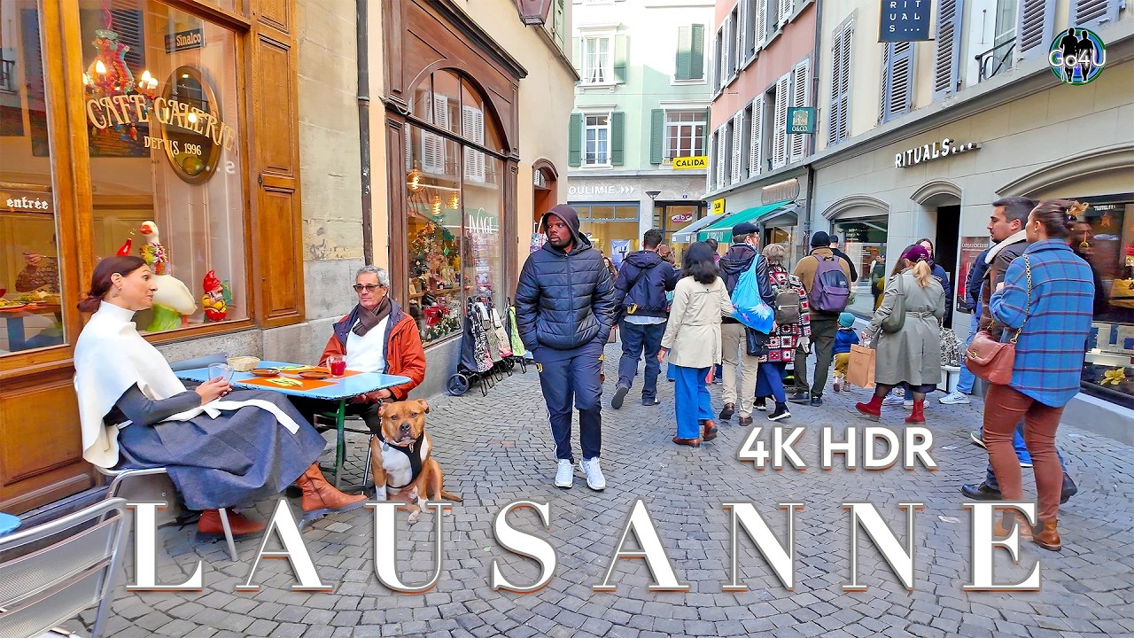 SWITZERLAND LAUSANNE 🇨🇭 Currently Walking tour in Old Town of dynamic city / Market day 4K