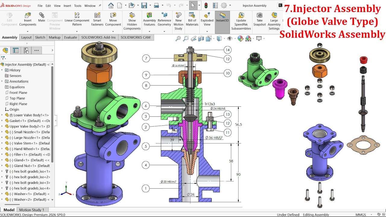 7.Injector Assembly (Globe Valve Type) in SolidWorks
