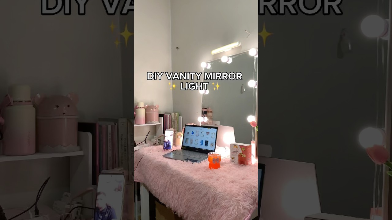 My DIY Vanity Mirror Lights 🤍✨ #vanitymirror #diyvanitymirror #diylighting
