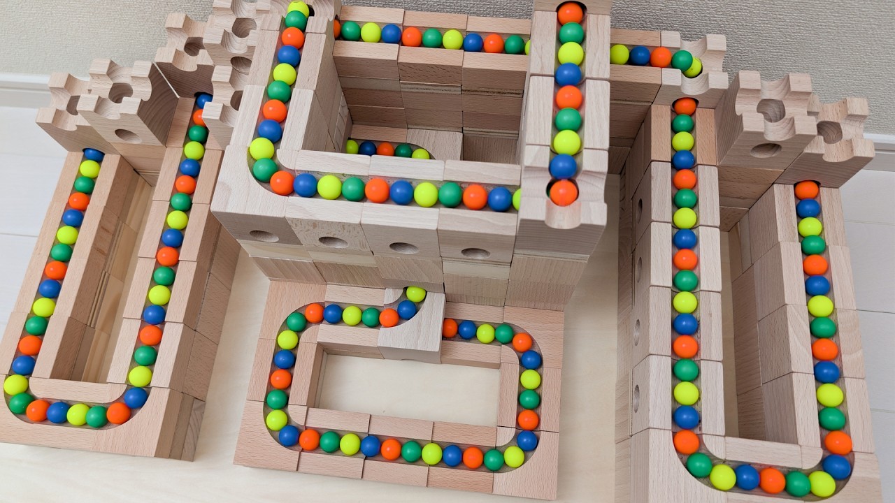 マーブルランレース☆キュボロASMR＋透明ホースと水道管＋ブルーフェンスのししおどし＋阪急電車と踏切