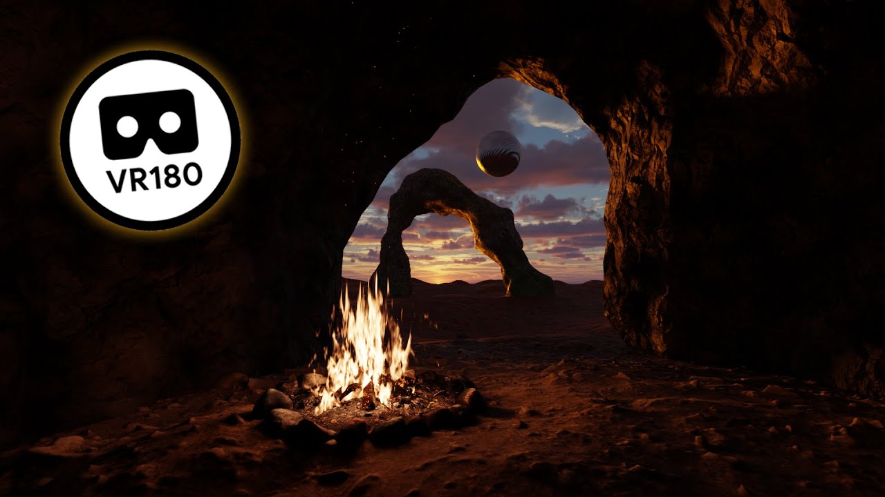 Fireplace in a Cave / VR 180° 4K 3D (1 Hour Relaxation)