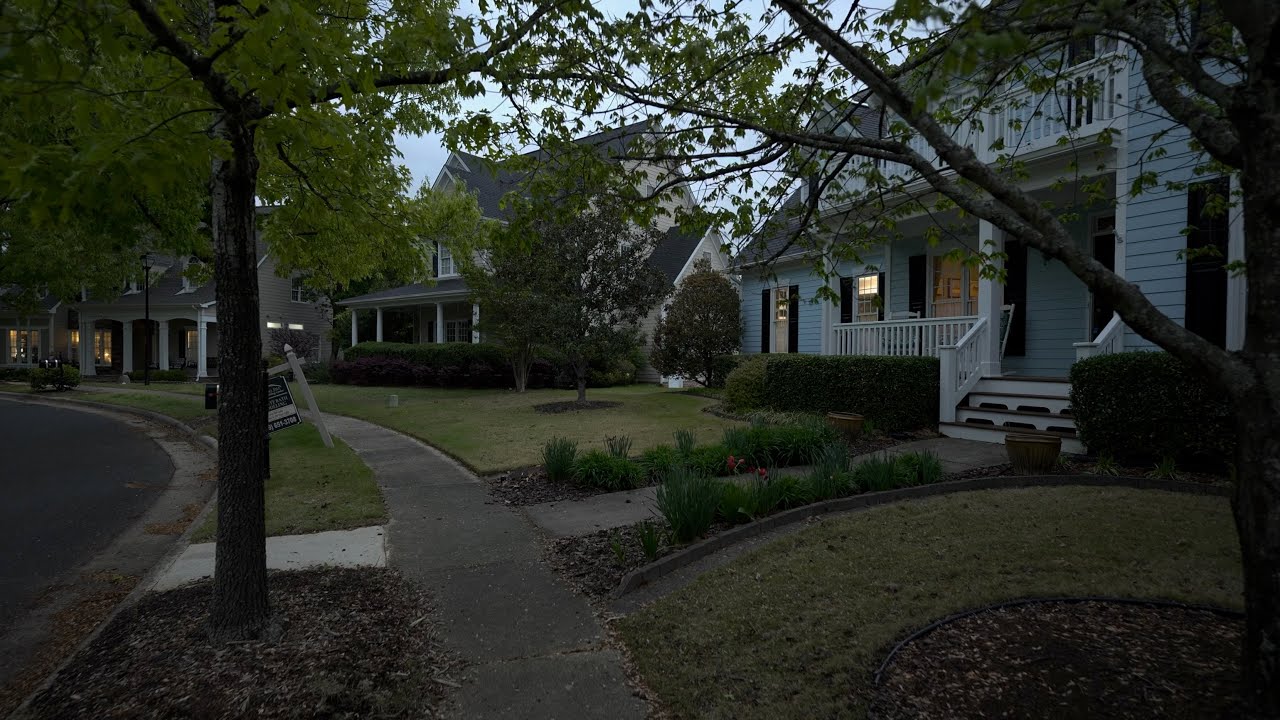 Spring Rain Walk Through American Neighborhoods | Nature Sounds for Sleep and Study