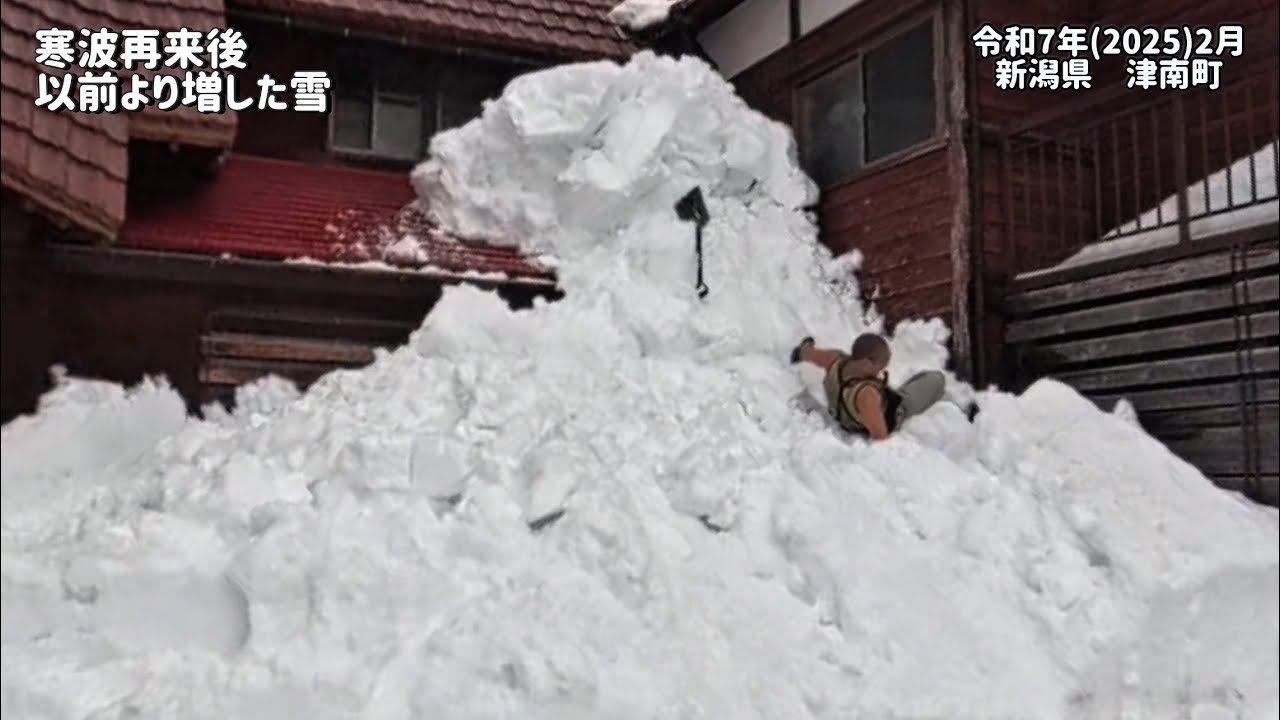 除雪の危険さがわかる映像⚠️(新潟県　津南町)再び埋まる建物を掘り起こす(電話線も埋まりました)