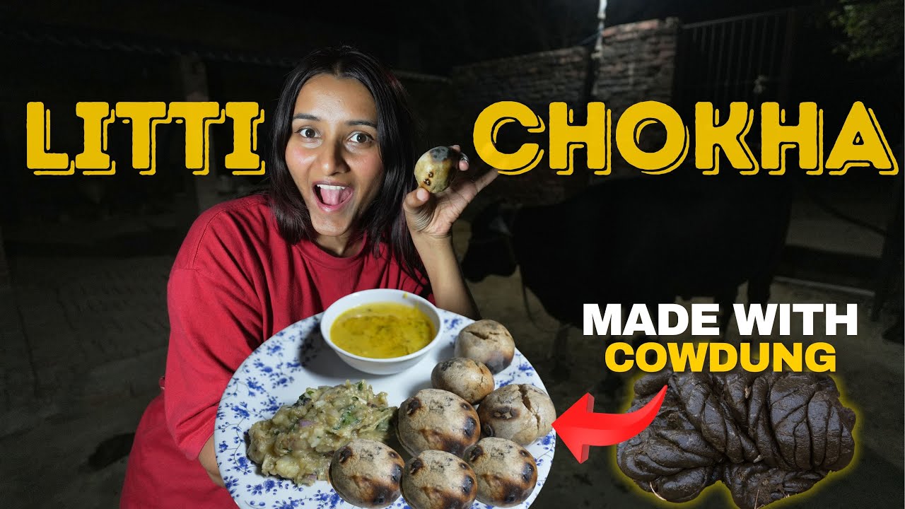 Cow Dung (गोबर) par banaya Litti Chokha | UP - BIHAR Village Style #allindiaroadtrip