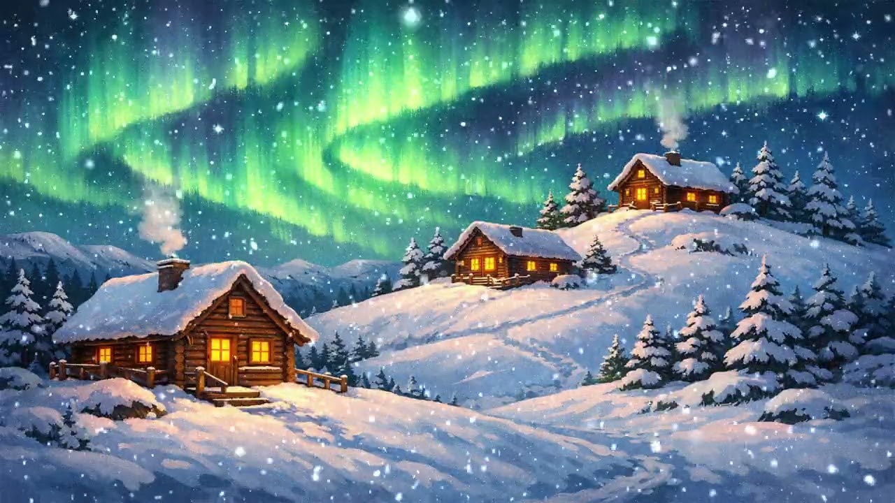 Relaxing Winter Snowy and Aurora Borealis Ambience for Sleep and Relax