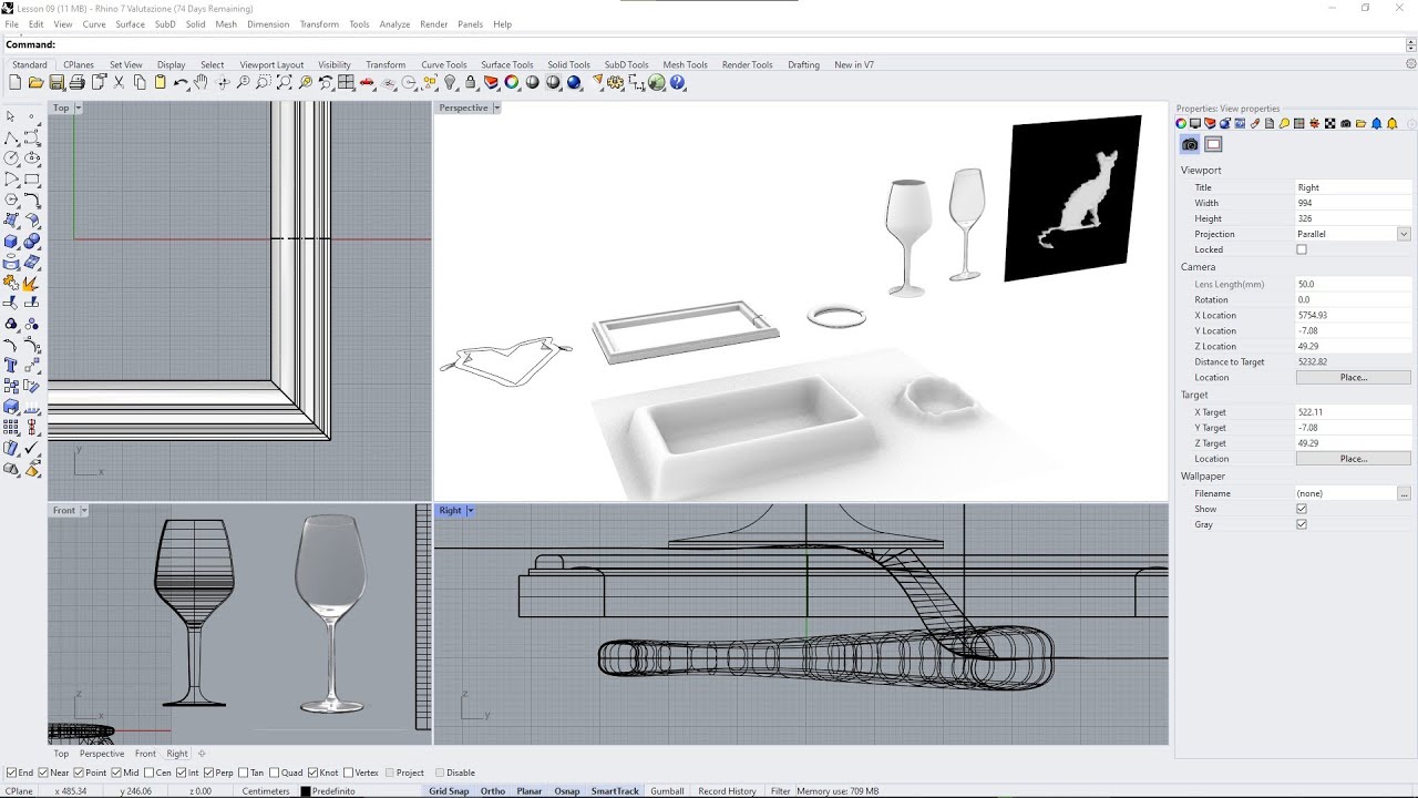 Videocorso RHINO 7 - 09 - Creazione di Superfici da Curve, Sweep a Uno e Due Binari, Rivoluzione