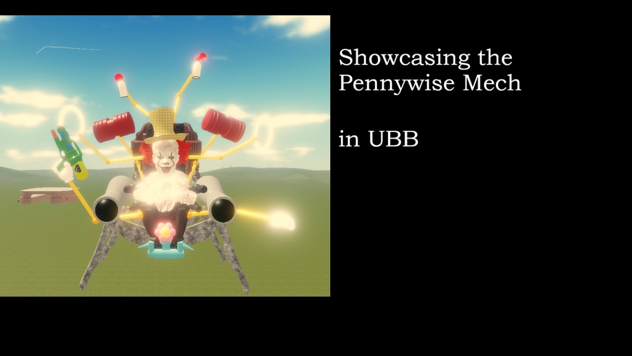 Showcasing the Pennywise Mech Bathroom in the Roblox game UBB (Ultimate Bathroom Battle)