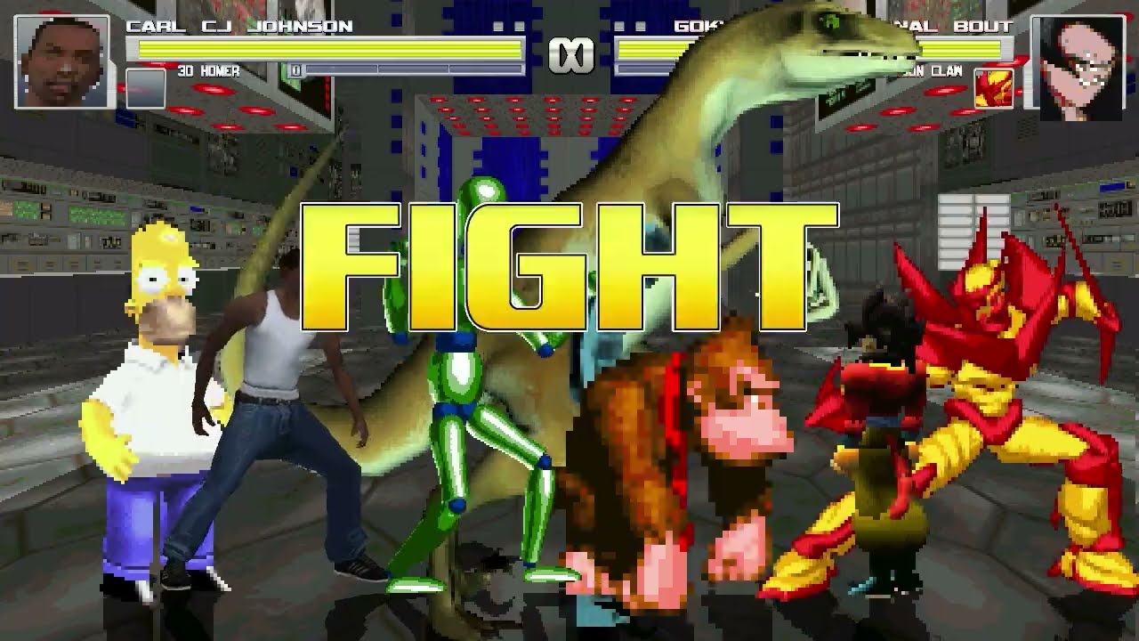 AN Mugen #489: CJ, Homer 3D, Blockhead, Biped VS Goku SSJ4, Dragon Claw, Donkey Kong, Rapterrometh