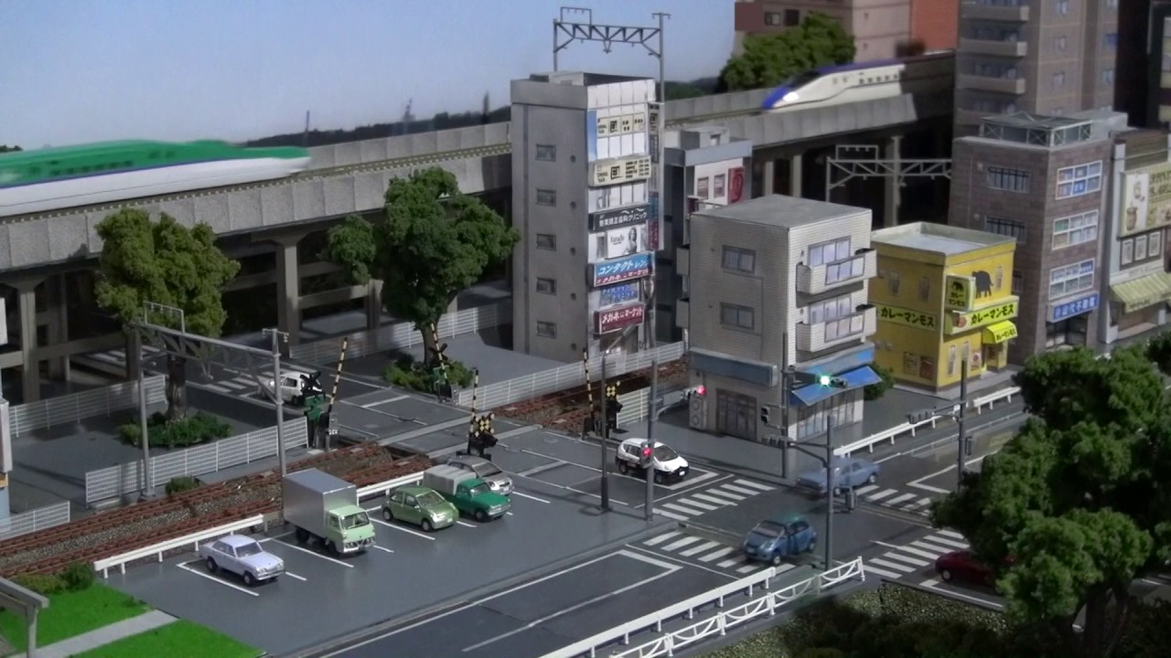 上荻野模型鉄道12　自動車走行進化形　上野～大宮間を想定して（Kamiogino Model Railroad, Nゲージジオラマ、自動車の走行、MSR、交通信号機、北陸新幹線、北海道新幹線）