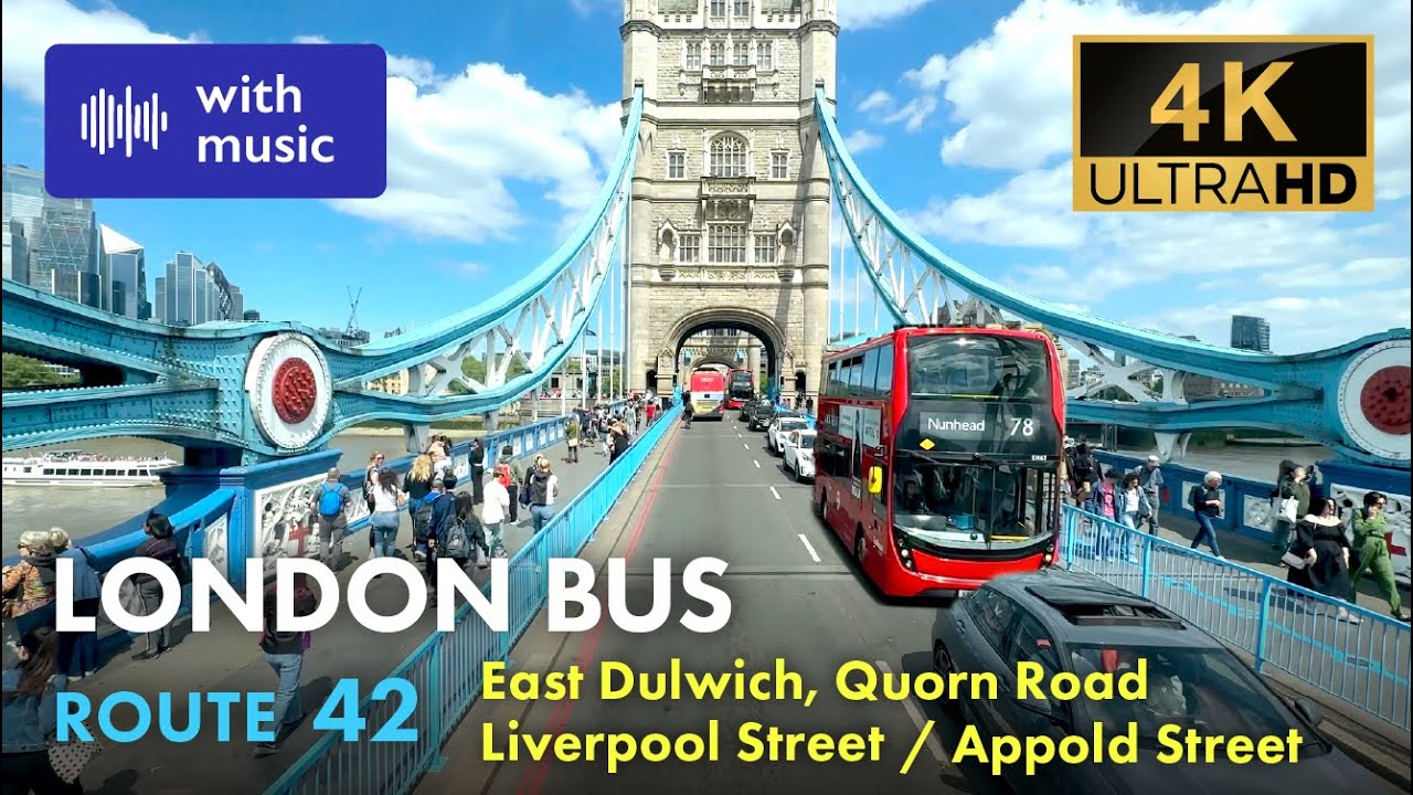 London Bus Ride, Route 42, Double Decker, 4K Virtual Tour.