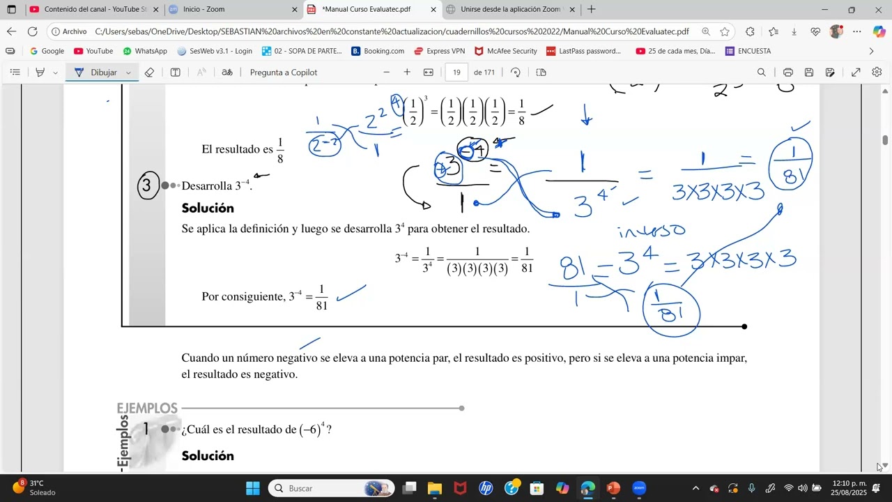 CURSO EXAMEN EVALUATEC TEMA: POTENCIACIÓN