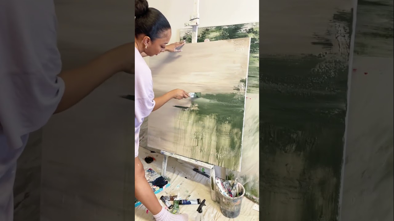 Paint a HUGE green textured abstract canvas painting with me😍 Art therapy & relaxation #art