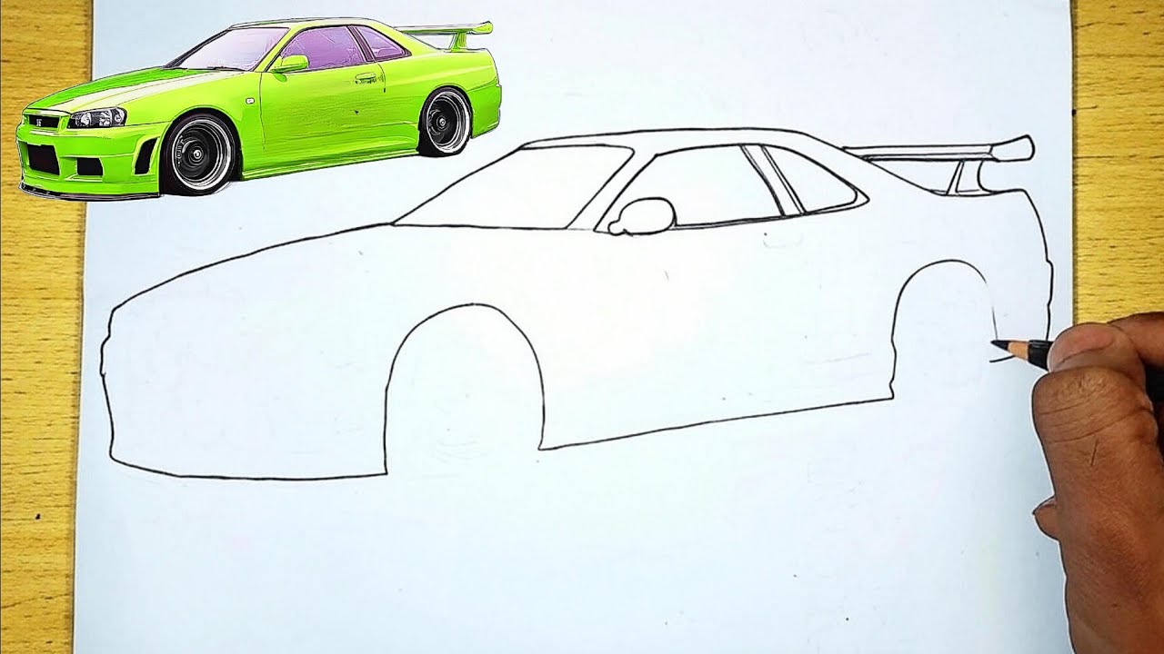 Nissan Skyline GT-R R34 Drawing - VERY EASY