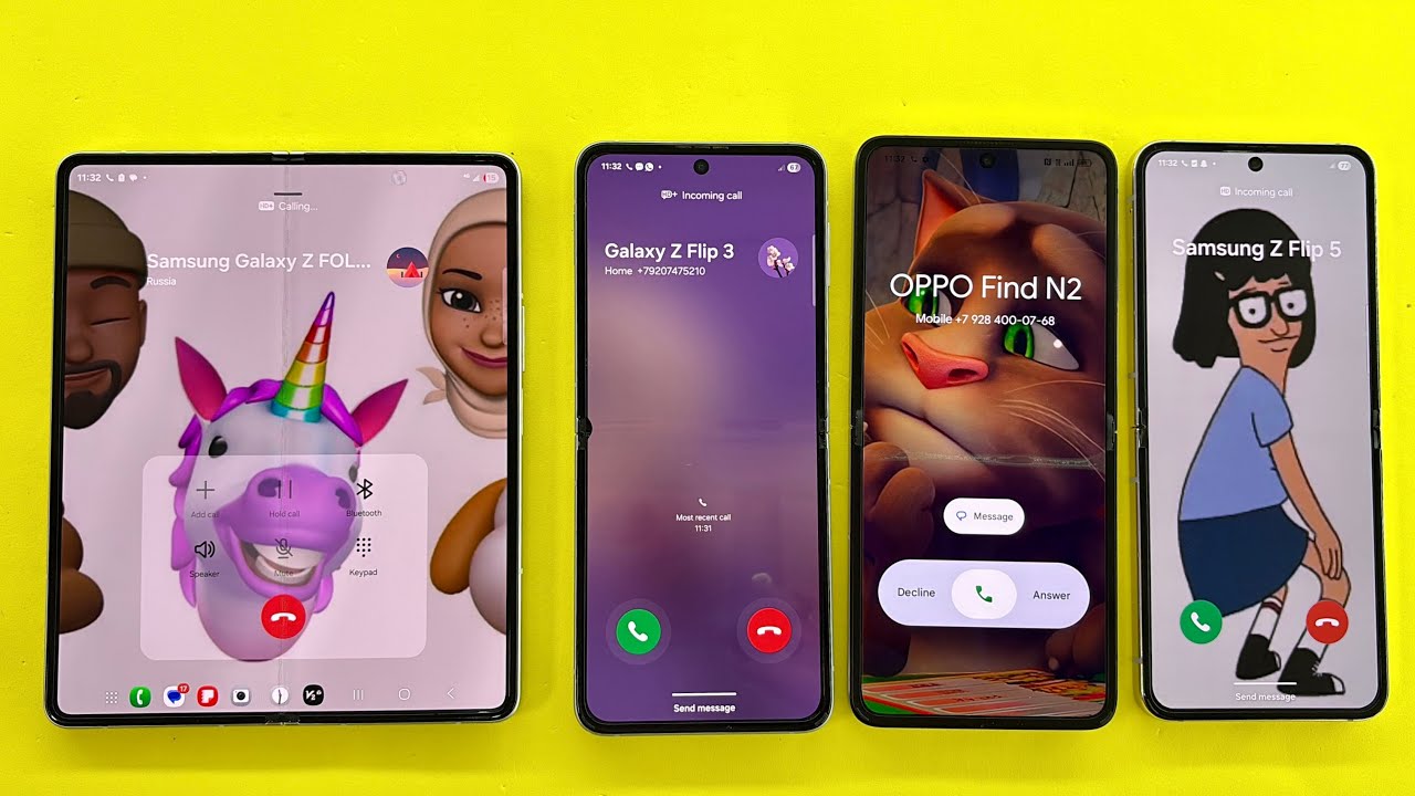Samsung Z Flip 5 + Z Flip 3 + OPPO Find 2N Flip Incoming Call | Outgoing Call Samsung Z Fold 3 