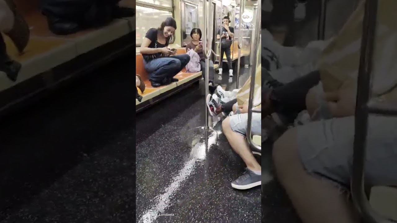 New York City subway train and platform flooded as storms hit region