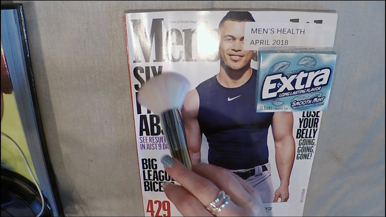 ASMR Magazine Flip Through With Gum, Whisper & Brush.  Men's Health.