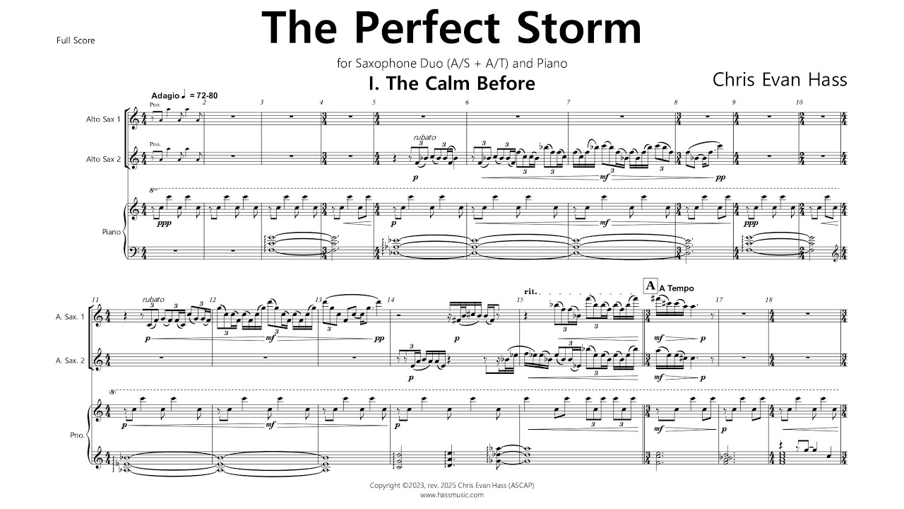 The Perfect Storm for Two Saxophones and Piano - Chris Evan Hass | Score Video