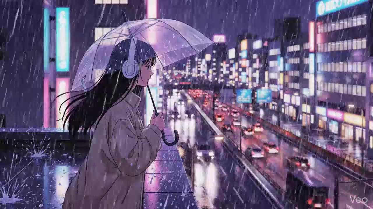 Night Rain Ambience 🌧️ Japanese Neon City Lofi