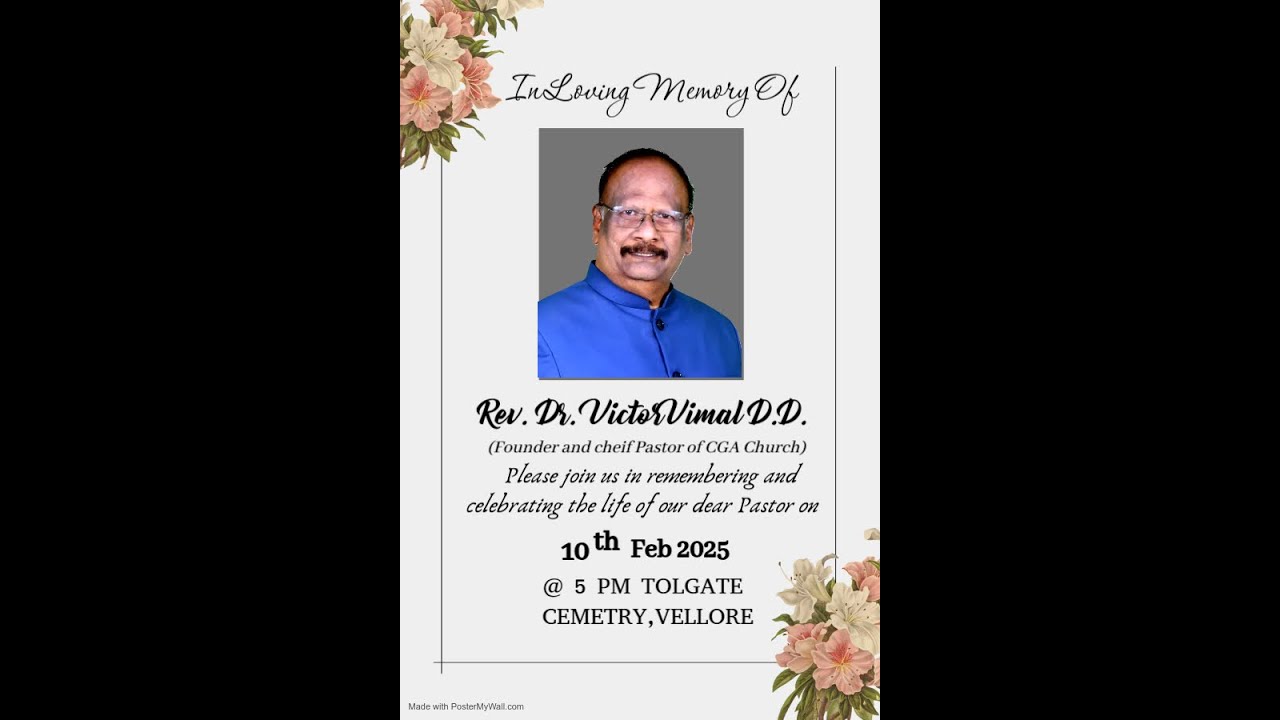 🔴 LIVE |FUNERAL SERVICE| REV. DR. VICTOR VIMAL D.D. Ph.D| CGA CHURCH - VELLORE - 2