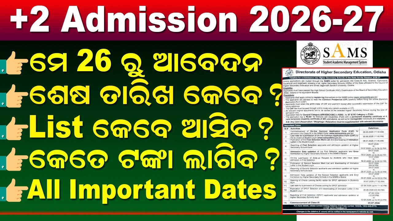 +2 Admission 2026 Online Apply Last Date |+2 First Selection Merit List, Admission Date And CAF Fees