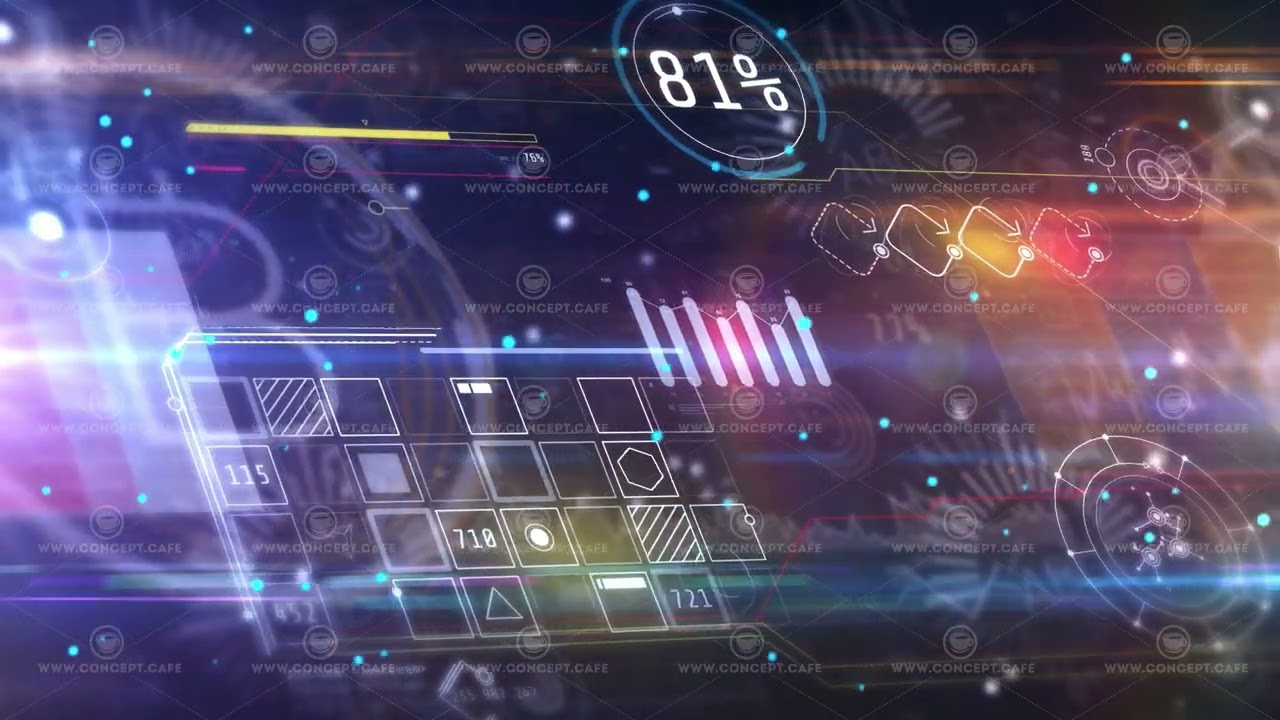 Abstract animated crypto trading infographic in virtual space.