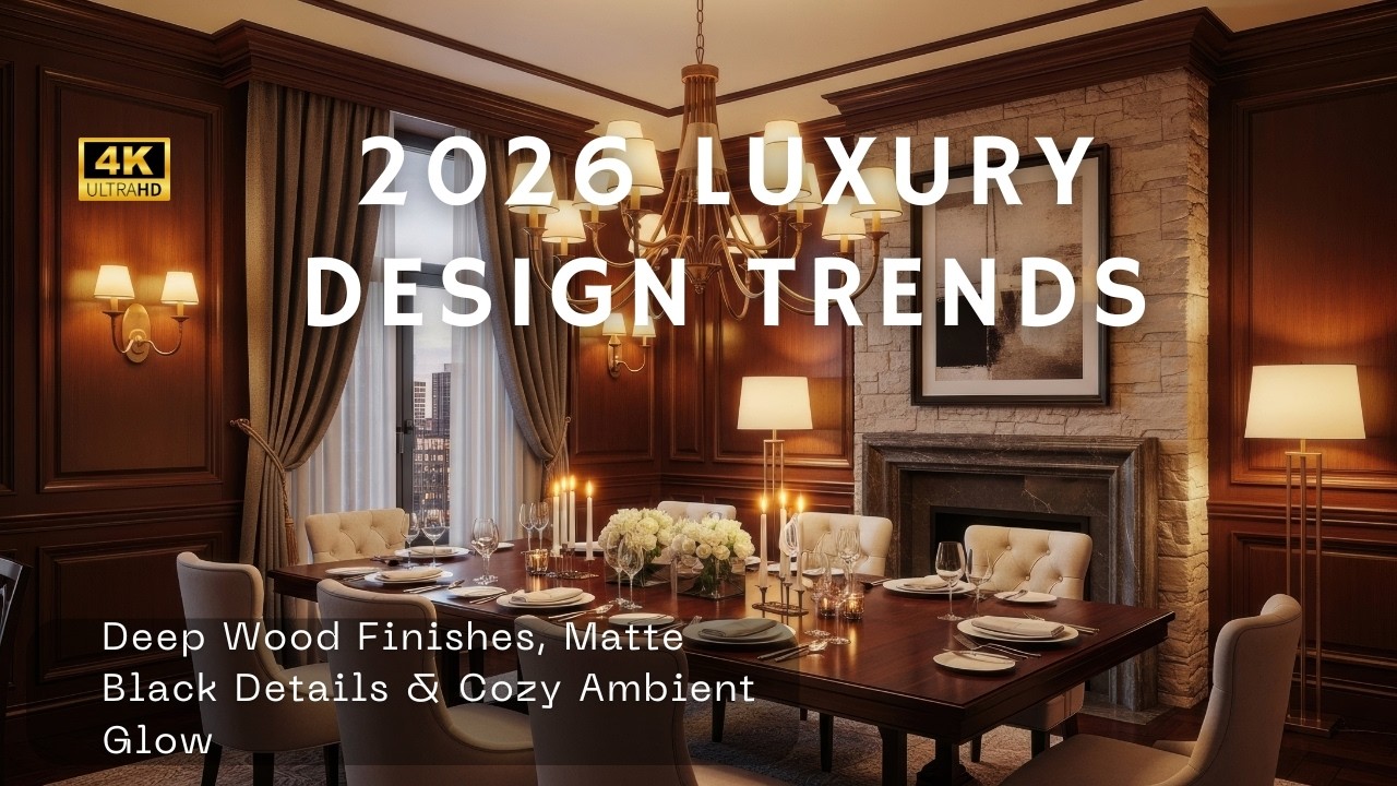 2026 Luxury Interior Design Trends: Deep Wood Finishes, Matte Black Details & Cozy Ambient Glow
