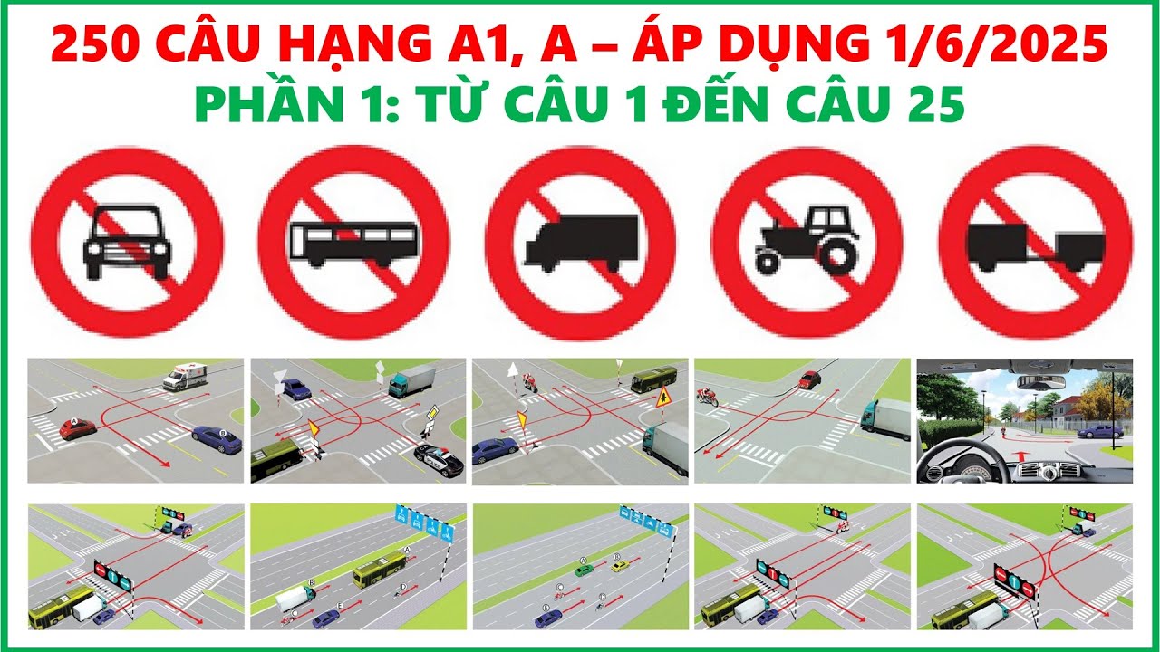 250 CÂU HỎI HẠNG A1, A - PHẦN 1 | TỪ CÂU 1 ĐẾN CÂU 25