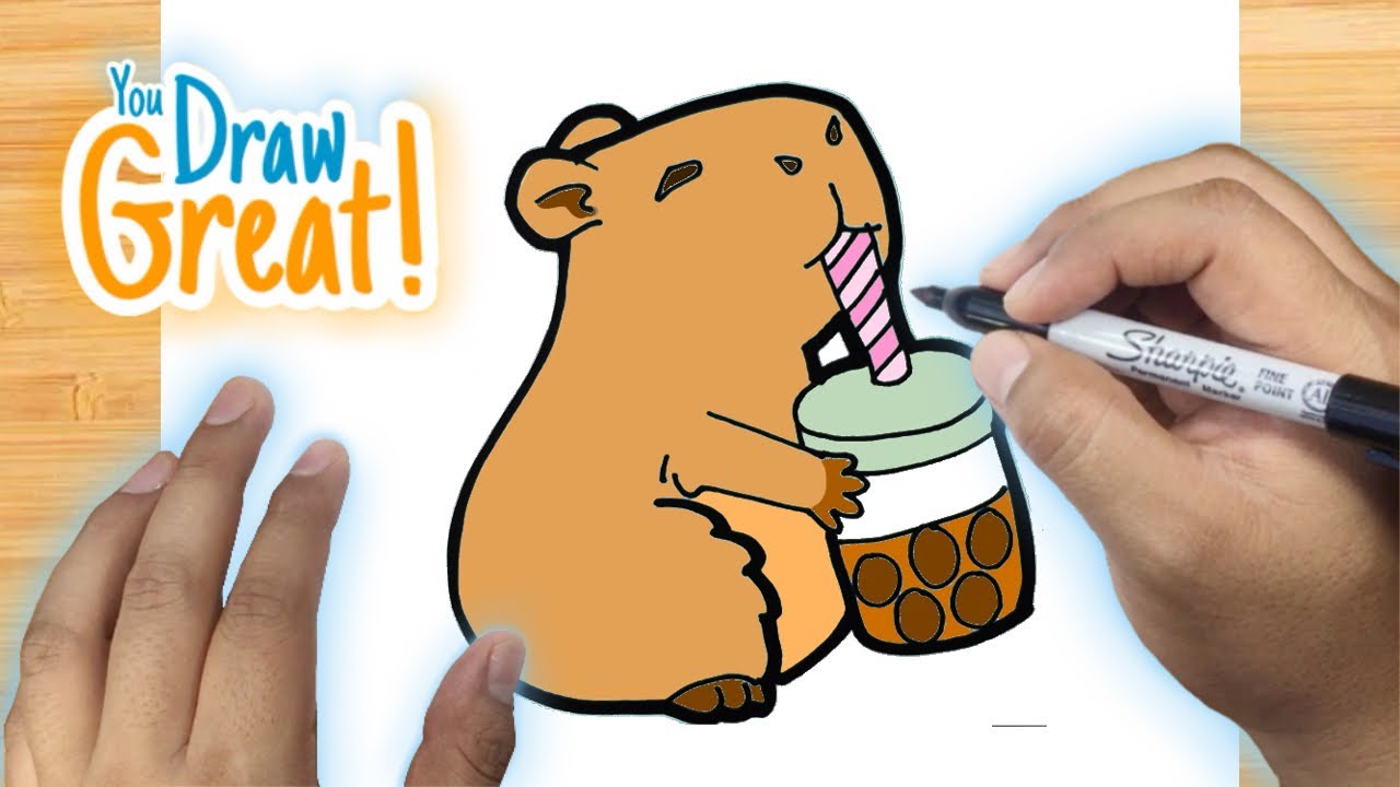 How to draw a CAPYBARA drinking coffee Step by Step | Easy Real-Time