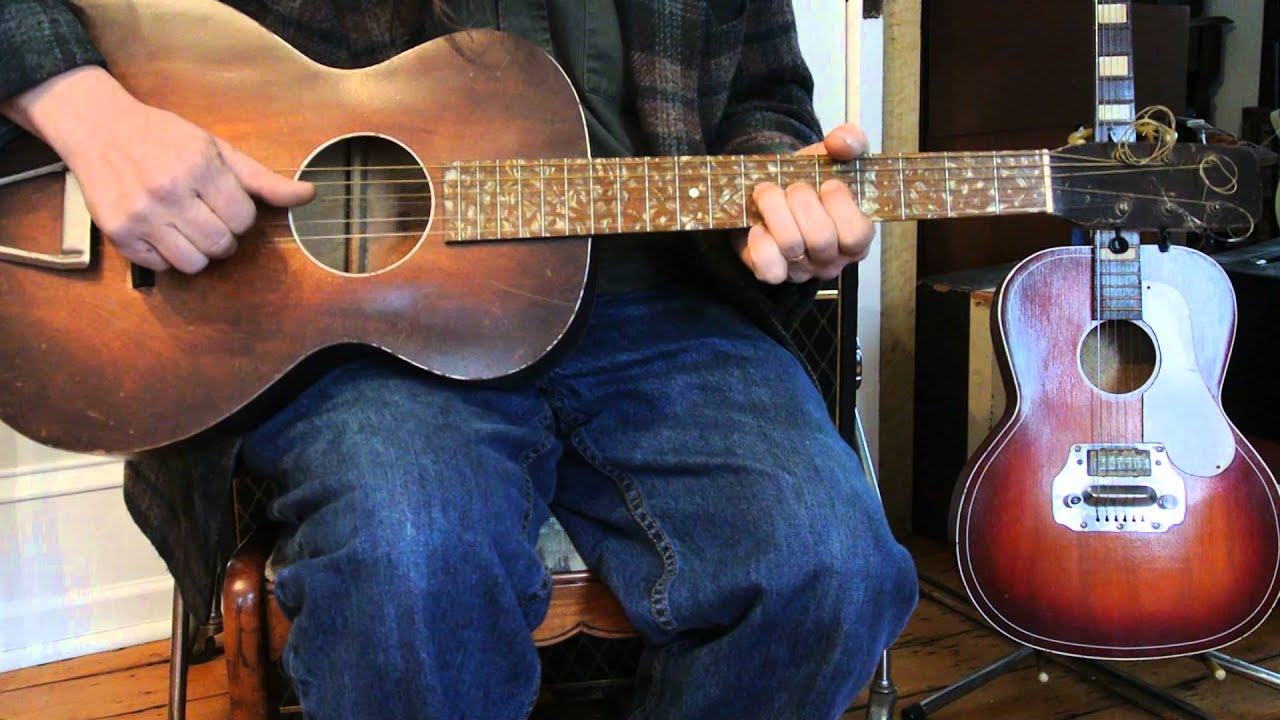 Vintage Parlor Guitar with Pearloid Fretboard, Birch Body