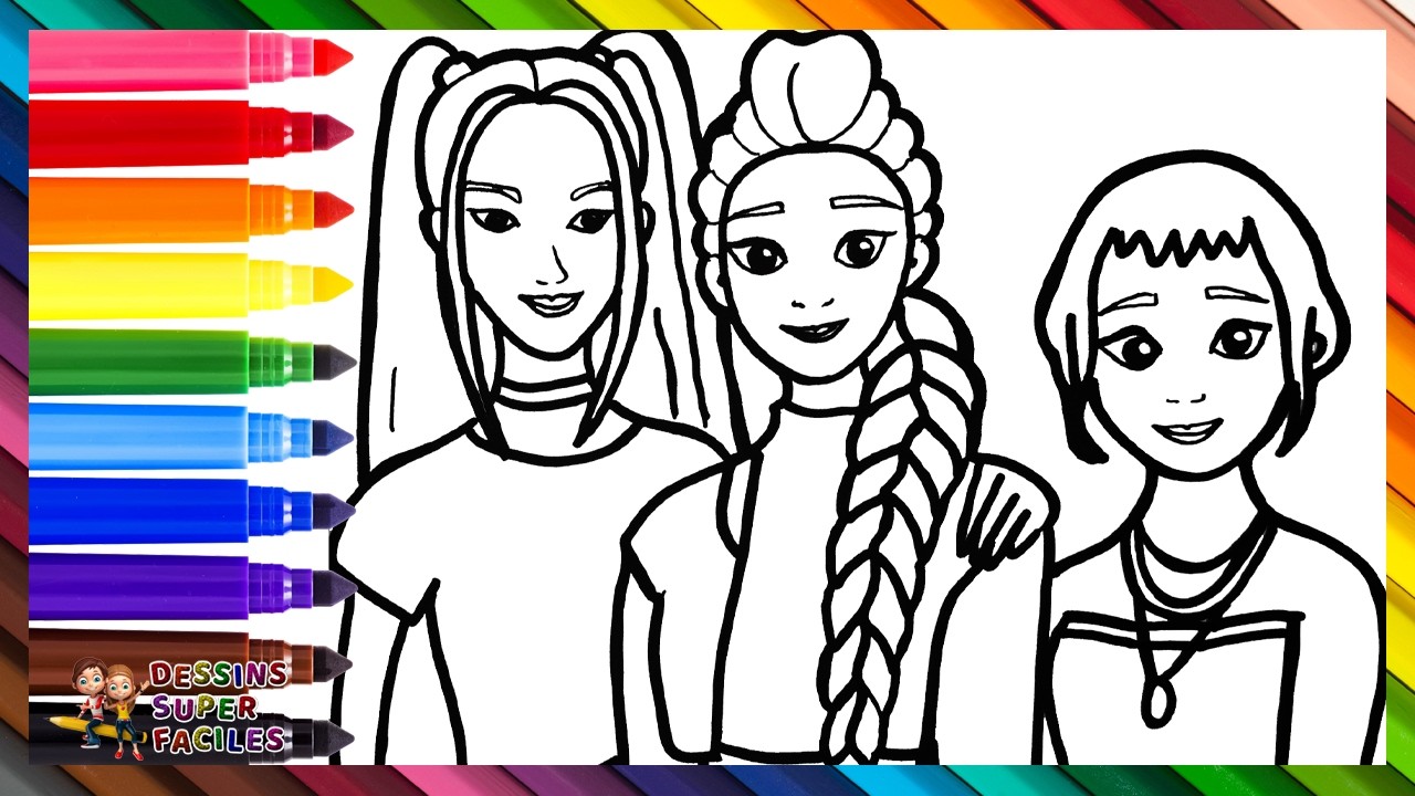 Dessiner et colorier Rumi, Mira et Zoey de HUNTRIX K POP Demon Hunters 👩‍🎤✨👹🗡️🌈 Dessins Pour Enfants