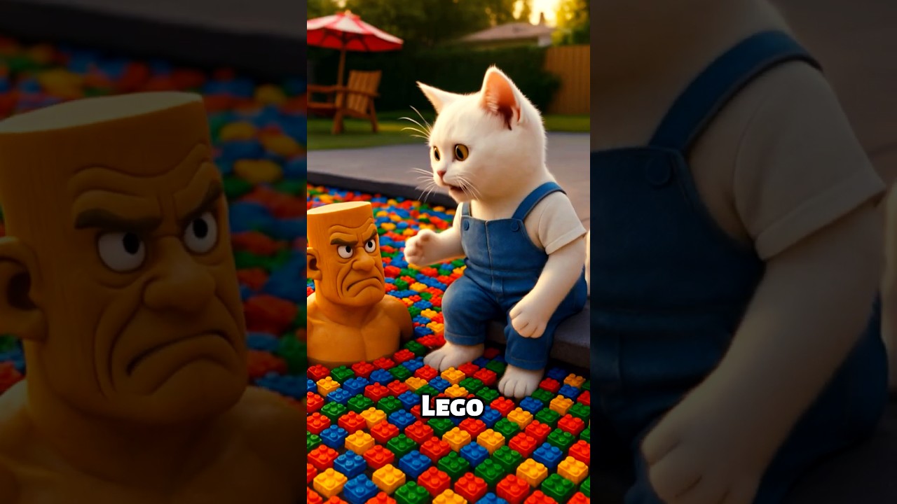 Gatinho fofo nadando na piscina de Lego