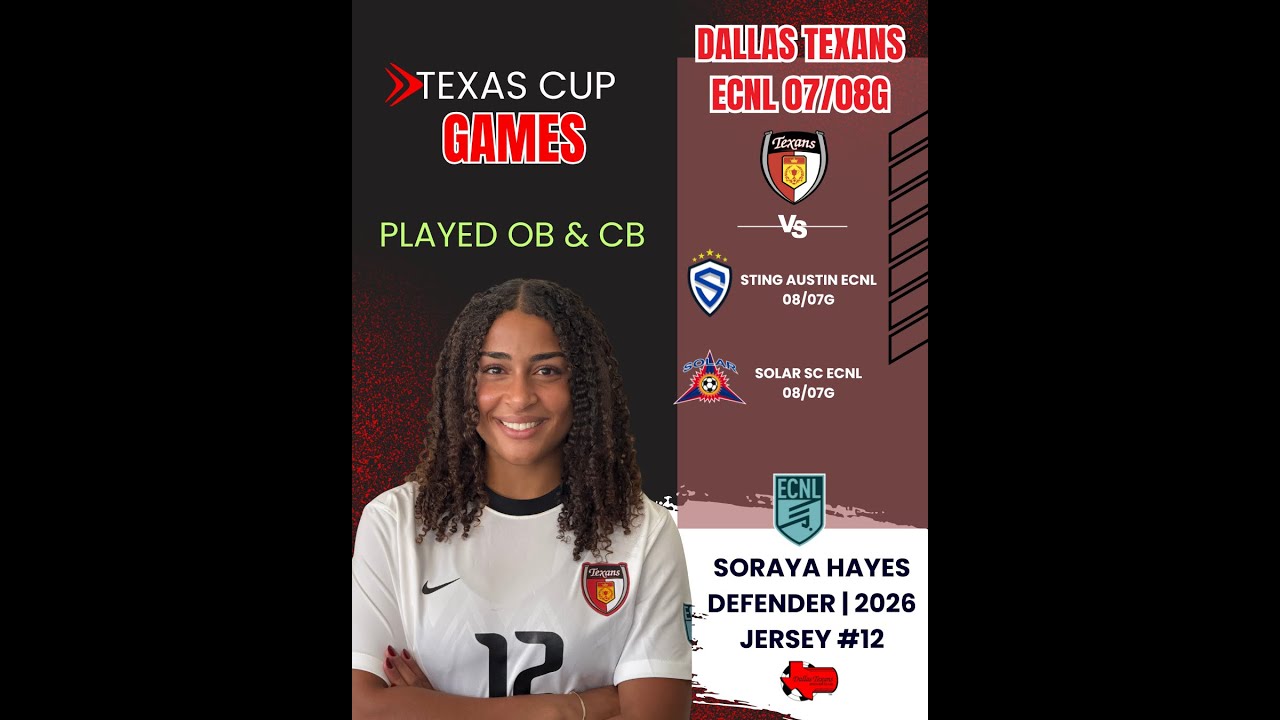 Highlights - ECNL TEXAS CUP Dallas Texans vs Solar & Sting Austin 07/08G - Sept 2025, Red Jersey #12