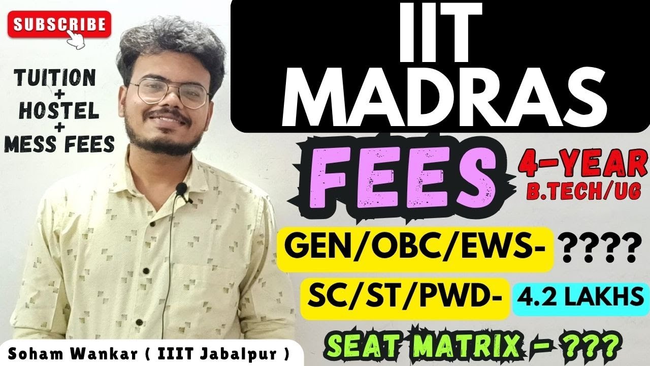 IIT Madras FEES Structure (4 Year - UG/B.Tech) | Tuition+ Hostel+ Mess Fees & Seat Matrix 2025!