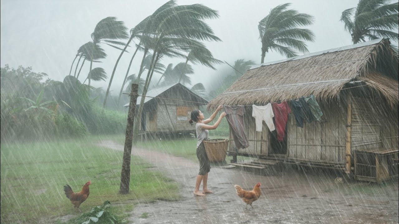Walking in Heavy Rain | Thunderand Strong Winds petir ⚡💦Heavy Rain Hits Villages in Indonesia