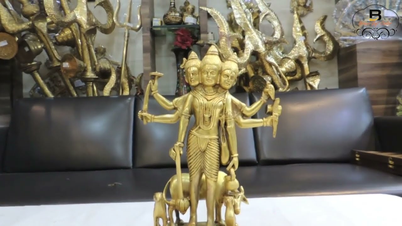 Brass Showpiece Dattatreya God Idol Statue-9*4.5*12 Inch (BS969 X)|दत्तात्रेय जी की पीतल की मूर्ति |