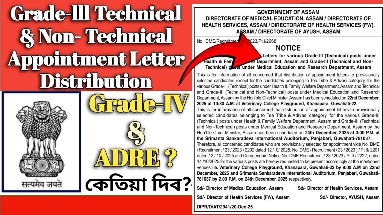 Appointment Letter Distribution Date and Venue | Grade-lll Technical & Non-technical | Grade4 & ADRE