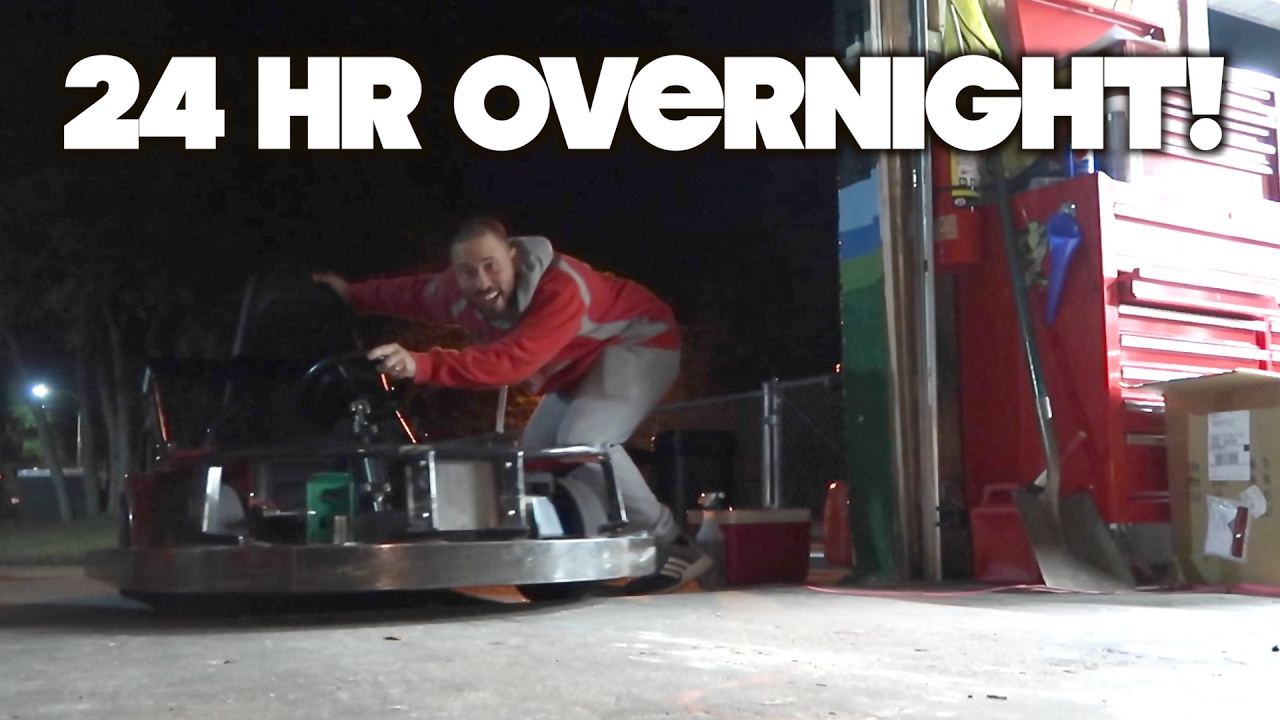 (CHASED OUT) 24 HOUR OVERNIGHT CHALLENGE AT GO KART AMUSEMENT PARK | OmarGoshTV