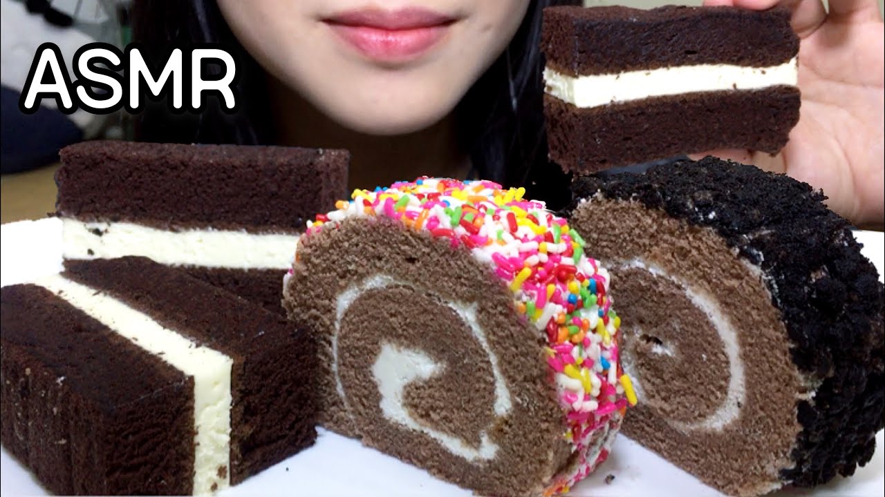 ASMR CHOCOLATE ROLL CAKE, SPONGE CAKE 초콜릿 스펀지 케이크, 롤 케이크 먹방 REAL SOUND