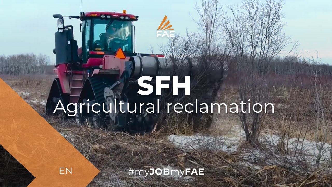 FAE stone crusher, forestry tiller and mulcher in action with a CASE tractor