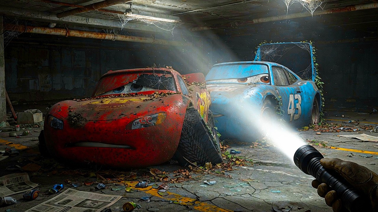 I Found ABANDONED Lightning McQueen & King Dinoco in Parking Garage | Pixar Cars